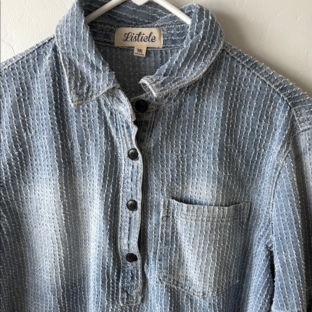 Faherty Blue Textured Button-Up Top - image 3